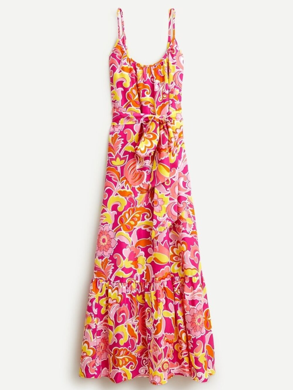NWT J.Crew Scoopneck Silk Maxi in Fuchsia Yellow Floral Removable Belt Dress 6 - Picture 3 of 6